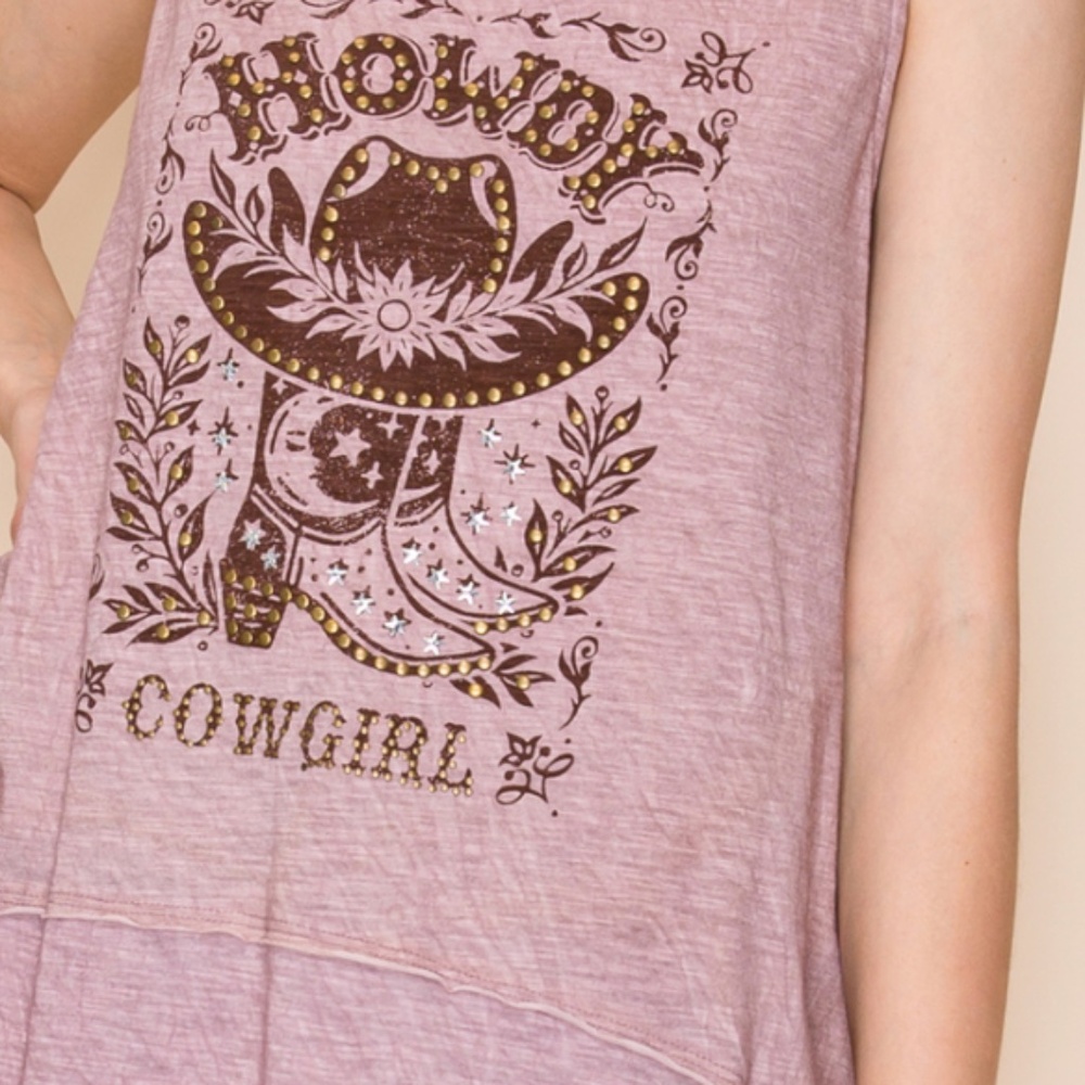 NWT Vocal Plus mauve Howdy Cowgirl sleeveless top